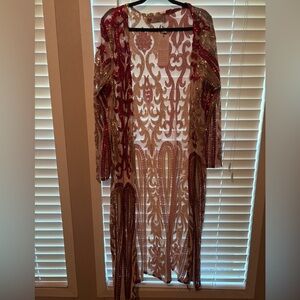 Elegant Red and White Women's Cardigan